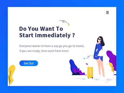 Tourism publicity page blue flat illustration set out travel ui yellow