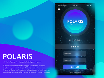 DailyUI 001 - Digital Intelligence app (login page) app dailyui dailyui001 gradient gree login polaris shinypixeldesign signin turquoise universe