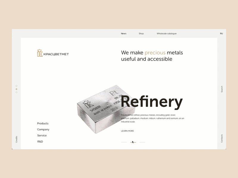 Krastsvetmet - metal and jewelry Factory clean design fullscreen jewelry metals minimal web