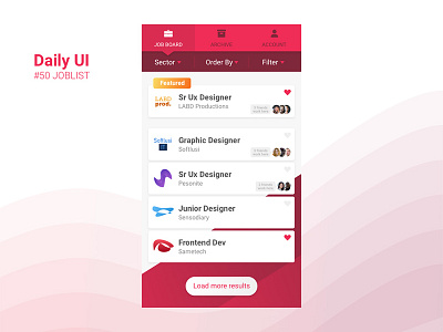 Daily UI Challenge #50 Job List daily dailyui job joblist list red rose ui user experience user interface ux webdesign