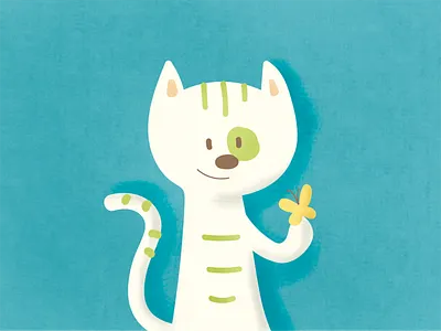 Green cat and a yellow butterfly animals butterfly cat happy pet