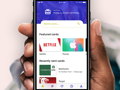Gift Card app card cart gift gift cards message send ui ux