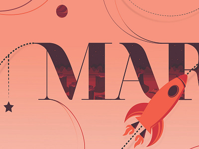 mars poster | detail color design mars rocket typography