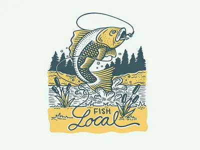 Go Fish dapper ink etching fish fishing fishy illustration landmark project local locally grown scratchboard screenprint water