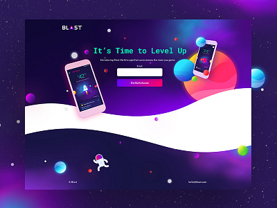 Blast Lander app clean illustration landing page one pager planet space web design