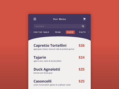 Day 43 – Food/Drink Menu 043 dailyui food food menu italian menu mobile ui uidesign user interface web design website