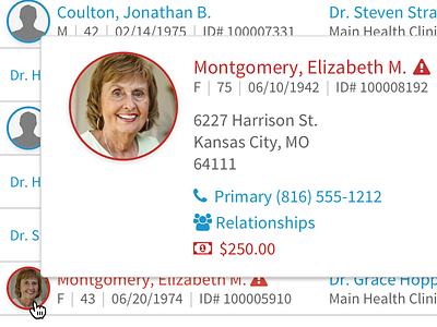 Patient Avatar avatar card hover medical patient warning