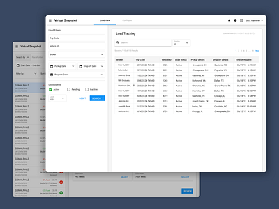 Truck Load Management analytics cards clean dashboard data filter list material minimal product design simple table