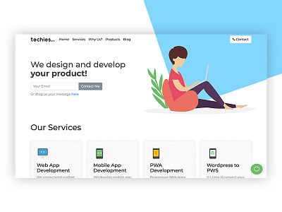 Website design of techies.pro agency illustration product progressive web app services web development website