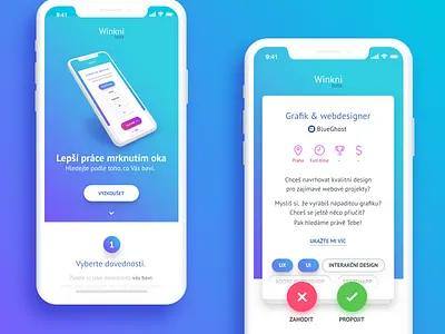 Winkni Landing Page (mobile) | Winkni Job Swipe benda color dribbble filip benda form gradient interface invite iphone x job screen ux