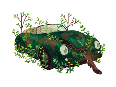 car abandoned car drawing green illustration nature