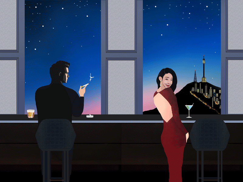 She. May be the beauty or the beast. bar beautiful cocktail drink girl luxury night sky smoking stars view whiskey