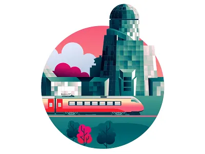 Samara #001 - MegaFon Office Interior Illustations circle city editorial graphic green illustration light material summer sun train vector