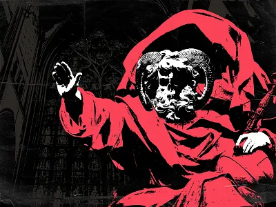 Unholy album art collage dark horns metal religion retro statue vintage