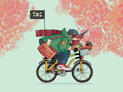 Paperboy autumn bike cat character draw fall illustration paperboy photoshop ride sketch