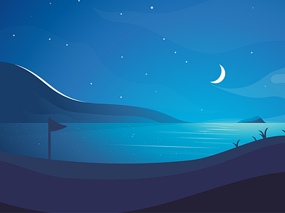 Blue Beach atmosphere illustration landscape moon nature sky stars sun