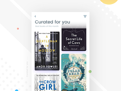 Curated For You- Daily UI:: #091 books card clean curated dailyui masonry minimal post recommended story ui ux