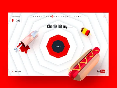YouTube 10th Anniversary charlie bit my game concept game ui hotdog multiple choice severed finger trivia web game