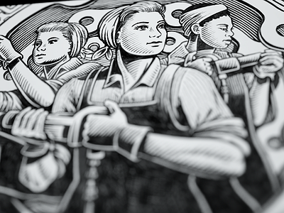 Work Smart - WIP bw heroic illustration mural wpa