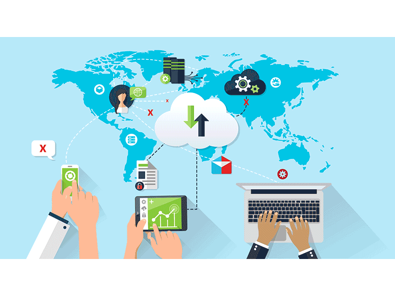 Communication animation communicate connect device global laptop mobile motion grpahics vector