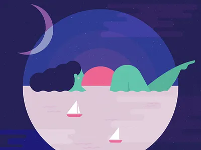 Moon bath bath colorful illustration lady magic moon productivity sea space sunset universe woman