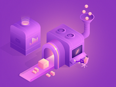 isometric machine + Funnel 3d design illustration isometric minimal ui