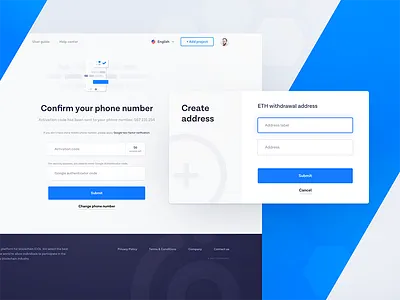 coinhunt interface bitcoin blockchain blue cryptocurrency dashboard light modal modern simple ui ux