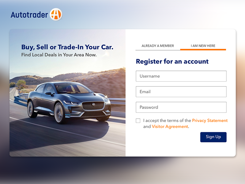 Example of ThirtyUI Challenge #4 - Autotrader's Sign Up Page