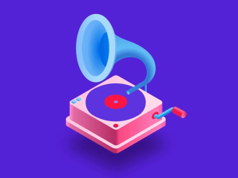 Spotifone – Gramophone animation flat gramophone grid illustration isometric music play