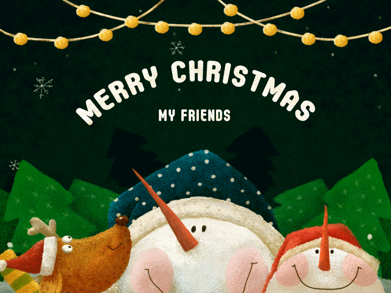 Merry Christmas christmas color colourful cool elk gif greeting illustration snowman star