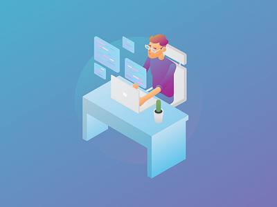 Developer character code coder coding developer gradient isometric job laptop programming work