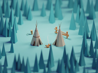 Campsite b3d blender camp campsite isometric low poly native american render tent