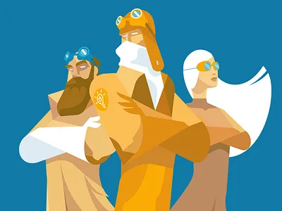 Team beard characters girl glasses illustration pilot shapes simple team