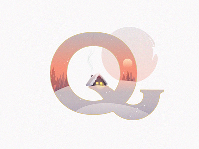 A Winter Tale Collection- letter Q alphabet letters snow cabin lettering snowy mountain christmas vector winter