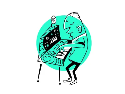 Synth Player Illustration illustration ink mid century cartoon piano synth
