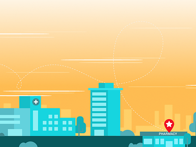 Pharmacy Healthcare Illustration banner cityscape design graphic healthcare hero illustration medicine pharmacy search sunset