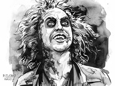 Beetlejuice, Beetlejuice, BEETLEJUICE! beetlejuice black and white film halloween horror illustration ink inktober inktober2017 michael keaton portrait tim burton