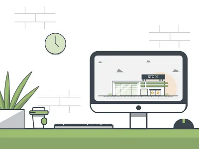 Desk computer desk illustration keyboard layout mouse pc plant work workplace