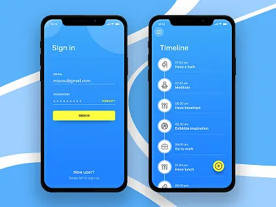 Day Planner android design ios iphonex login planner routine signin timeline ui ux