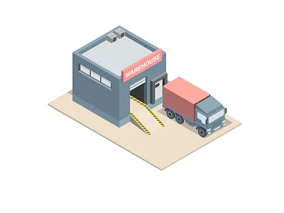 Isometric Warehouse And Truck 3d flat design geometric isometric loading dock minimalist transport truck vector warehouse
