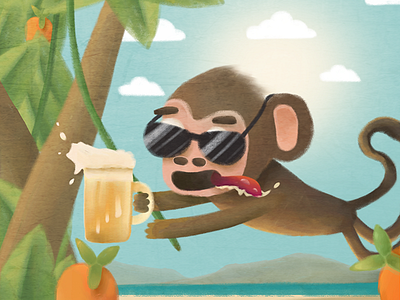 Monkey animal beach beer chimp drawing illustration monkey sketch