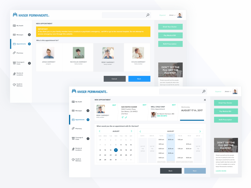 Kaiser Permanente Appointment Scheduling by Lena T. Liberman on Dribbble