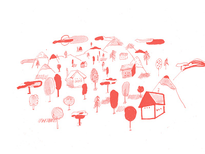 Woods design drawing houses ilustration nature pencil red woods