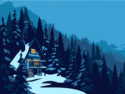 A-Frame a frame cabin identity illustration scene snow trees winter