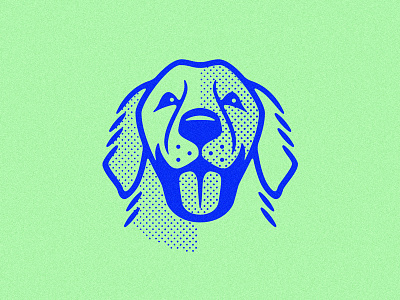 Hey, buddy. animal bark cute dog friend golden halftone logo mark pup retriever smile