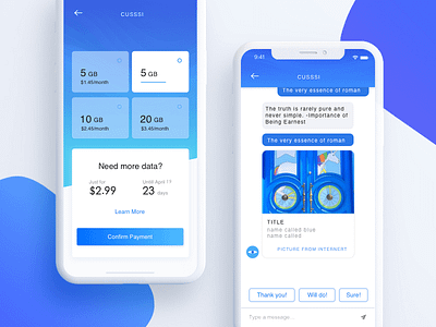 blue app blue card iphonex ui