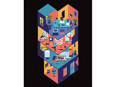 Cut house character colour cut design errratum house isometric magazine