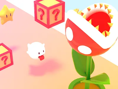 Mario world 3d blender boo mario rendering scene star