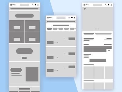 Early Wireframe fashion project mobile monocolor wireframe