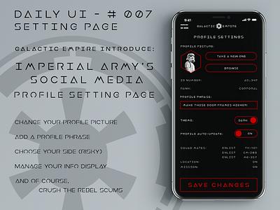 Daily UI #7 - Setting Page 007 dailyui empire galactic settings star stormtrooper ui wars